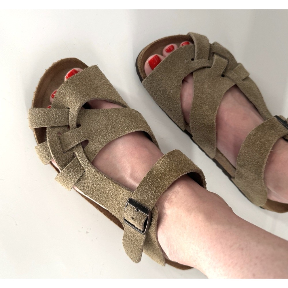 Birkenstock Womens Suede Crisscross Leather Sandals Size 39/8 Comfort RARE